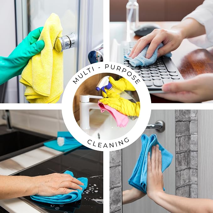 Turkish Microfiber Cleaning Cloth of 4 Colors | 20% Polyamide for Elevated Liquid Suction | Must Have Drying Supply for Kitchen and Home Accessories | Rags with Reinforced Edges, Pack of 100