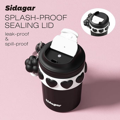 SDGA+ 12 oz Travel Coffee Mug Spill Proof Leak Proof, Stainless Steel Thermal Coffee Cup with Lid, Resuable Cup for Hot and Cold, Portable Tumbler for Women, Black