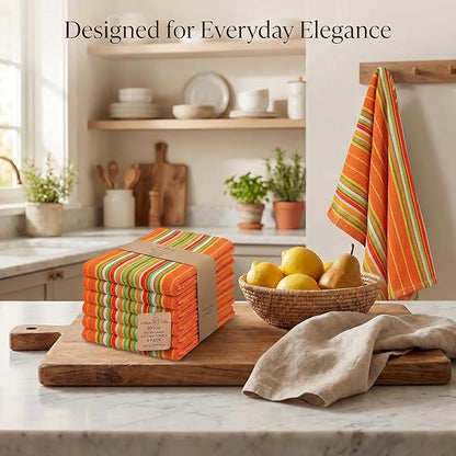 Urban Villa Kitchen Towels Waffle Stripes Dish Towels for Kitchen Orange Waffle Set of 6 Kitchen Towels Highly Absorbent 100% Cotton Over Sized 20X30 in with Mitered Corners Kitchen Hand Tea Towels