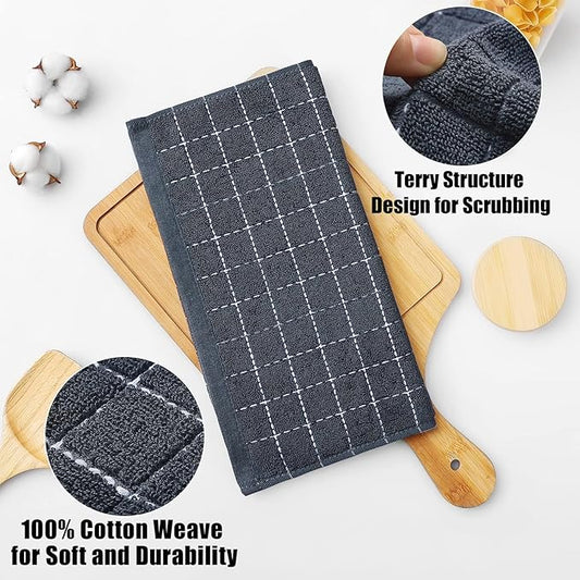 Homaxy 100% Cotton Terry Kitchen Dish Cloths, Ultra Soft and Absorbent Dish Towels for Kitchen, Suitable for Drying and Washing Dishes, 24 Pack, 12 x 12 Inches, Dark Grey