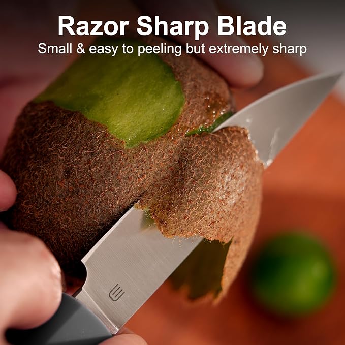 3.5 Inch Paring Knife, AR-RPM9 Steel Fruit Vegetable Knife with Ergonomic ABS Handle Oak Sheath, Ultra Sharp Kitchen Knife for Peeling Coring Cutting, Gift for Home Chefs