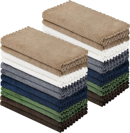 Kitinjoy 24 Pack Kitchen Dish Cloths, Super Soft and Absorbent Coral Velvet Dish Towels (10 x 10 Inches, White/Tan/Grey/Navy Blue/Brown/Grass Green)
