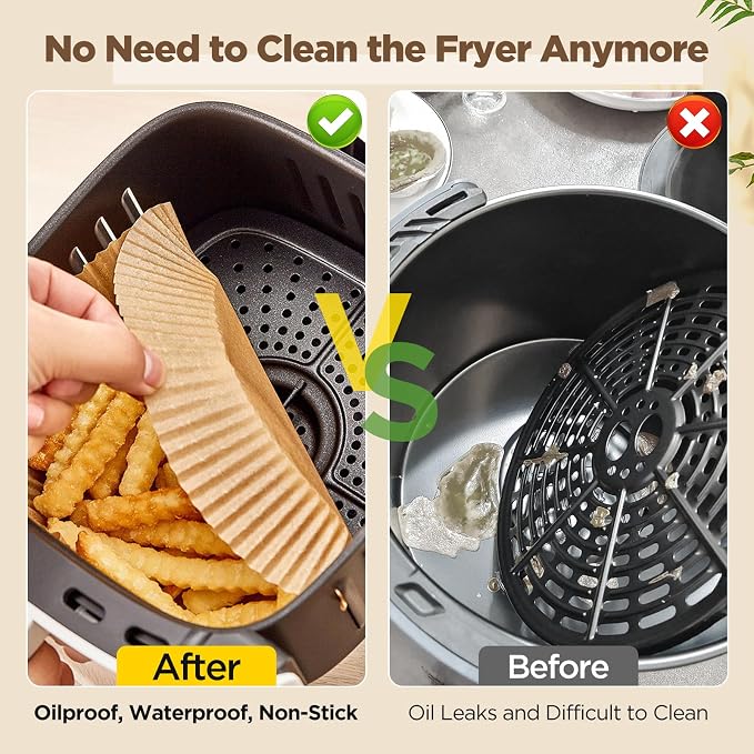 Air Fryer Paper Liners, 100PCS Non-stick Oil Resistant Air Fryer Parchment Paper Liners, 8 Inch Air Fryer Liners Disposable, Round Airfryer Liners for 5-8QT Air fryer, Baking, Roasting Microwave