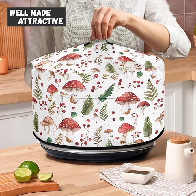 Ferns Mushrooms Slow Cooker Dust Cover Compatible with 6-8 qt Crock for Pot Small Kitchen Appliance Decor with A Top Handle and Pocket