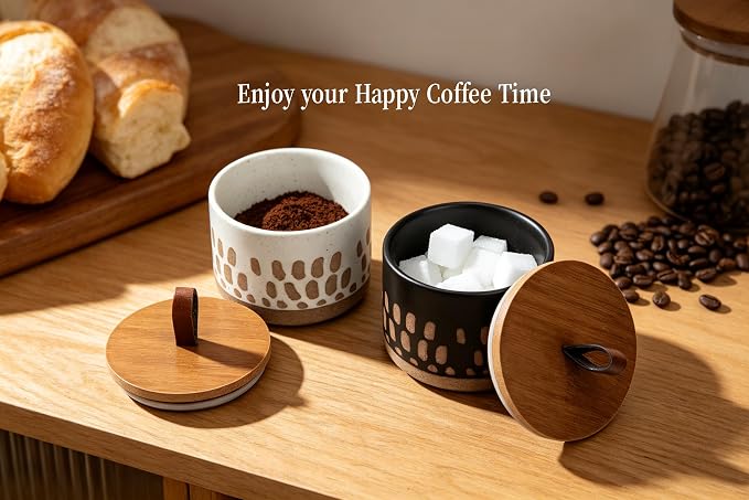 Small Canister 5 fl.oz Kitchen Salt Cellar, Ceramic Jar with Airtight Lid Spice Pepper Butter Food Storage Jar for Matcha Mints Sugar Coffee Daily Vitamins Tooth Powder Decorative Jars (Black)