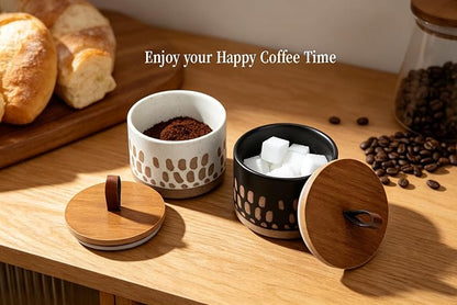 Small Canister 5 fl.oz Kitchen Salt Cellar, Ceramic Jar with Airtight Lid Spice Pepper Butter Food Storage Jar for Matcha Mints Sugar Coffee Daily Vitamins Tooth Powder Decorative Jars (Black)