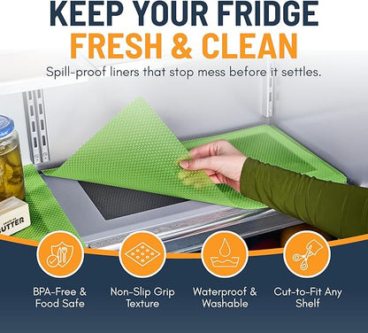 Refrigerator Liners for Shelves (8 Pack) by Linda’s Essentials - Non-Adhesive Shelf or Drawer Liner, BPA-Free Fridge Mats for Kitchen & Cabinets, Easy to Clean, Ideal Household Essentials (Green)