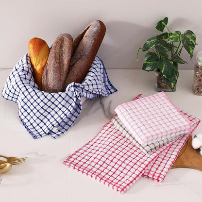 Homaxy Kitchen Towels and Dishcloths Set, 16 x 25 and 12 x 12 Inches, Set of 16 Cotton Terry Kitchen Dish Towels, Super Soft and Absorbent Dish Cloths, Blue/Pink/Red/Brown