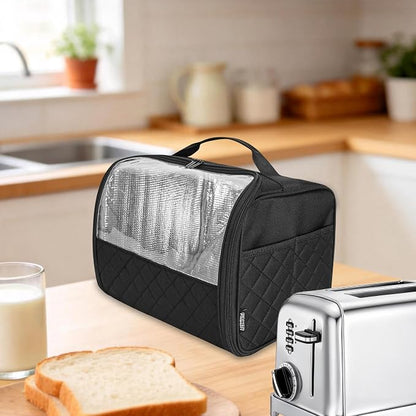 Wide Slot Toaster Cover 2 Slice with Enclosed Bottom and Side Pockets, Bag Compatible with Amazon Basics, Hamilton Beach,Cuisinart, Bella and Other 2 Slice Toaster, Black