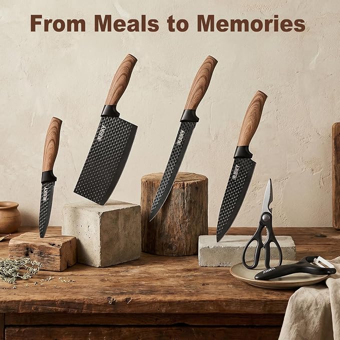 Knife Set, 6 Pieces Kitchen knife Set with Healthy Anti-Rust Coating, Stainless Steel Professional Chef Knife Sets with Elegant Box, Kitchen Knives with Scissors & Peeler for Cooking, Dishwasher Safe