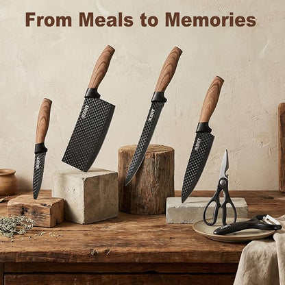 Knife Set, 6 Pieces Kitchen knife Set with Healthy Anti-Rust Coating, Stainless Steel Professional Chef Knife Sets with Elegant Box, Kitchen Knives with Scissors & Peeler for Cooking, Dishwasher Safe