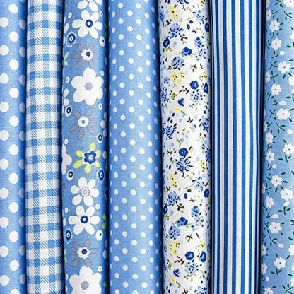7Pcs 9.8" x 9.8"(25 * 25CM) Cotton Fabric DIY Making Supplies Quilting Patchwork Fabric Fat Quarter Bundles DIY for Quilting Cotton Patchwork Cushions (Blue, 9.8" x 9.8")