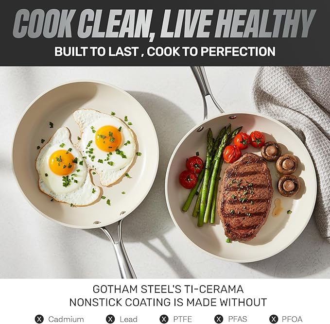 GOTHAM STEEL 10 Inch Non Stick Frying Pans Nonstick Skillet, Ceramic Pan for Cooking Non Toxic, Nonstick Frying Pan Skillets with Stay Cool Handle, Fry Pans, Oven and Dishwasher Safe