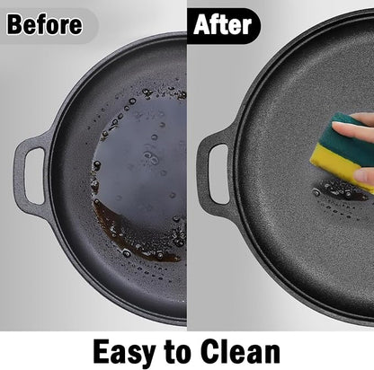 13.8 Inch Cast Iron Pizza Pan - Round Comal for Even Heating - Works on Oven, Grill & Campfire, Heavy-Duty Cast Iron Pizza Stone with Dual Handles