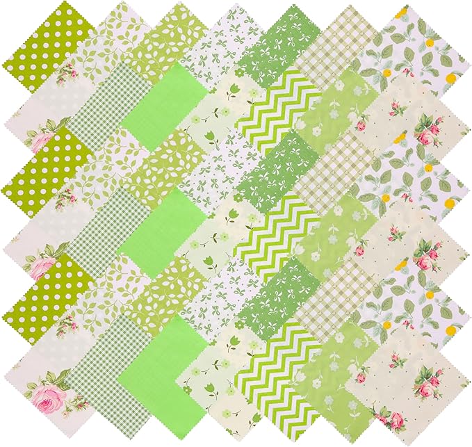 Nodsaw Charm Packs for Quilting 5 inch - 42 5" Charm Squares for Quilting - Green Print Cotton Fabric Quilt Squares 5x5 for Sewing, Patchwork, and DIY Crafts - Green