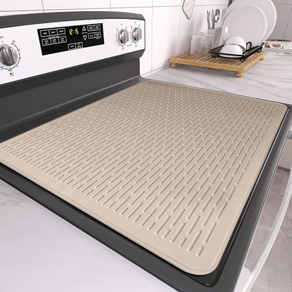 Stove Top Cover for Electric Stove- Range Covers for Electric Stove,Silicone XXL Dish Drying Mat, Glass Cooktop Covers, Flat RV Range top Mats (Taupe Thickened, 30"x21")