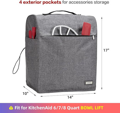 HOMEST Stand Mixer Dust Cover Compatible with KitchenAid 6/7/8 Quart Bowl Lift, Zipper Pocket for Various Kitchen Appliance Accessories, Grey (Patent Design)