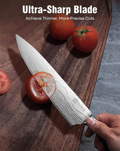 PAUDIN Knife Set, 5PCS Kitchen Knife Set without Block, Stainless Steel Chef Knife Set with Pakkawood Handle, Professional Kitchen Gift Sets for Cooking Lovers & Farther's Day