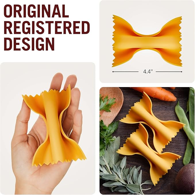 Monkey Business Pasta Shaped Silicone Kitchen Tools in a Gift Box / 2 of Our Big Pasta Shaped Kitchen Gadgets/Farfalloni Shaped Pot Grips, and Ravioli-Shaped Spoon Rest/Pasta Grande No. 2