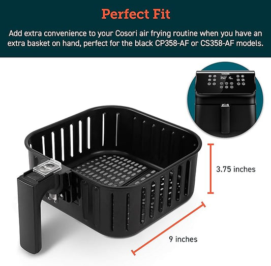 Cosori Air Fryer Accessories, Replacement 5.8QT Original Basket For Cosori CP358-AF, CS358-AF Air Fryers, Non-Stick, Dishwasher-Safe, CAF-P582B