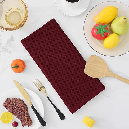 Homaxy 100% Cotton Waffle Weave Kitchen Dish Towels, Ultra Soft Absorbent Quick Drying Cleaning Towel, 13 x 28 Inches, 18-Pack, Burgundy