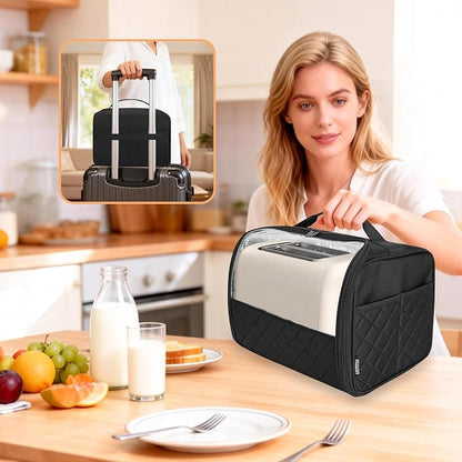 Wide Slot Toaster Cover 2 Slice with Enclosed Bottom and Side Pockets, Bag Compatible with Amazon Basics, Hamilton Beach,Cuisinart, Bella and Other 2 Slice Toaster, Black