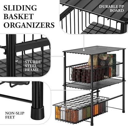 Simple Houseware Stackable Under Sink Cabinet Sliding Basket Organizer Drawer, Black