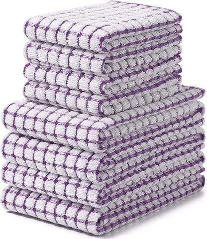 Homaxy Kitchen Towels and Dishcloths Set, 16 x 25 and 12 x 12 Inches, Set of 8 Cotton Terry Kitchen Dish Towels, Super Soft and Absorbent Dish Cloths, Purple