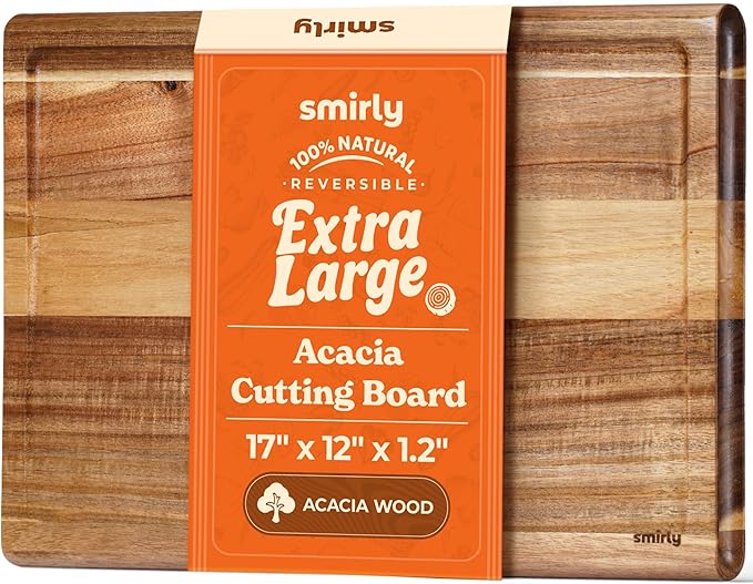 Smirly Non Toxic Cutting Boards for Kitchen [1.2" Thickness][17" Extra Large][Acacia HardWood] Cutting Chopping Board with Deep Juice Groove Heavy Duty & Easy Clean