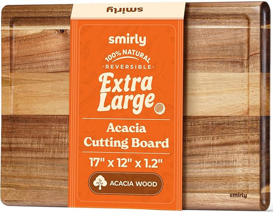 Smirly Non Toxic Cutting Boards for Kitchen [1.2" Thickness][17" Extra Large][Acacia HardWood] Cutting Chopping Board with Deep Juice Groove Heavy Duty & Easy Clean