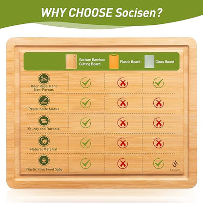 Extra Large Charcuterie Bamboo Board Non Slip Feet Over Sink Wooden Cutting Chopping Board Butcher Block Nice Solid Thick Juice Groove Big Xl XXl xlarge Hardwood Kitchen Counter Organic Meat BBQ Kit