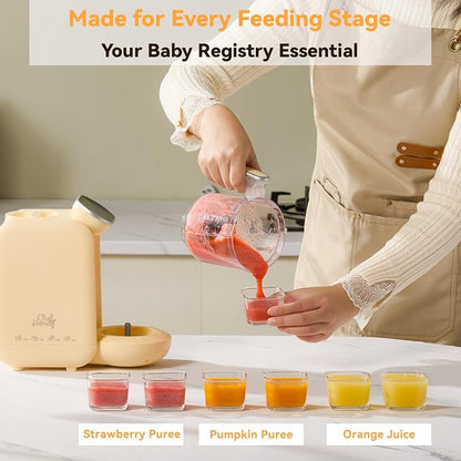 Chefhandy Baby Food Maker, Steamer & Blender with Stainless Steel Basket, Puree Maker with Auto/Manual Blend, Bottle Warmer & Sterili-zer, Safe & Easy-to-Clean Compact Baby Food Processor (Yellow)