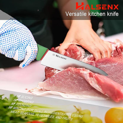 Chef Knife 8 Inch, High Carbon Stainless Steel Sharp Blade with Non-Slip Softgrip, Multi-Purpose Kitchen Knife for Meat, Fruit & Vegetables Cutting (Green)