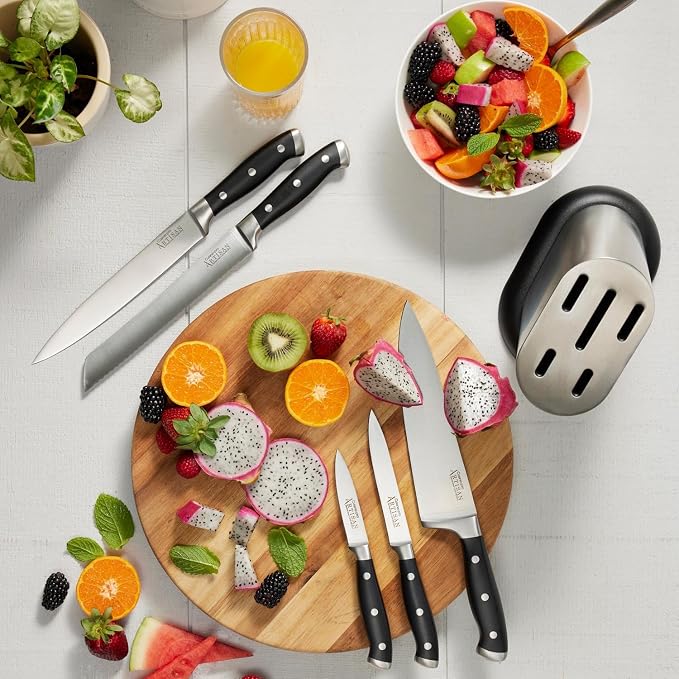 Cuisine::pro Artisan Stahl Knife Block Set, 6 Piece - German Stainless Steel Kitchen Knives, Full Tang Triple Riveted