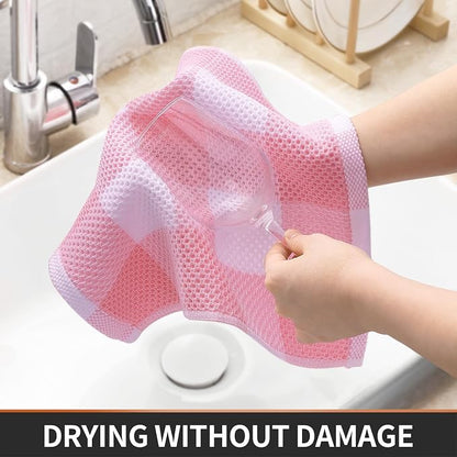 Homaxy 100% Cotton Waffle Weave Check Plaid Dish Cloths, 12 x 12 Inches, Super Soft and Absorbent Dish Towels Quick Drying Dish Rags, 6-Pack, White & Pink