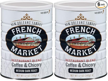 French Market Coffee, Coffee and Chicory, Dark Roast Ground Coffee, 12 Ounce Can 3 Count (Pack of 2)