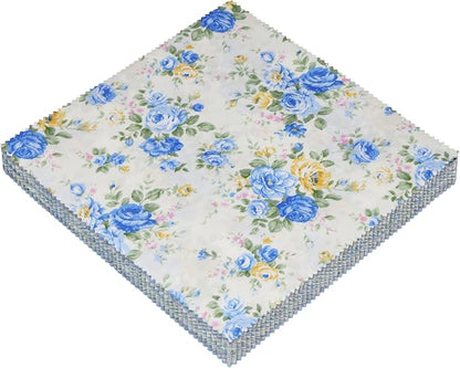 Nodsaw 42 Pcs 10" Layer Cake Precut Cotton Fabric Squares - Vintage Blue Floral Prints Fabric Quilt Squares 10x10 - Layer Cakes 10 inch Squares for Quilting, Sewing, and DIY Crafts, Sunshine Blooms
