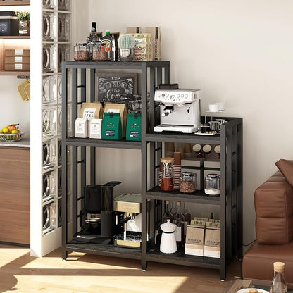 METYERRY 6-Tier Adjustable Mini Fridge Cabinet With Power Outlet,Kitchen Bakers Rack With storage,Mini Fridge And Microwave Stand,Coffee Bar, Free Standing Shelf for Kitchen, Home Office,Balcony,Black
