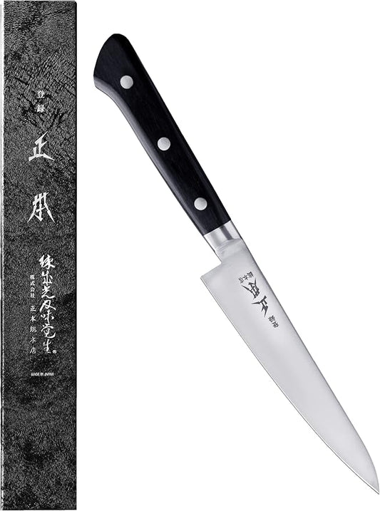 MASAMOTO VG Japanese Petty Knife 5" (120mm) Professional Kitchen Small Utility Knife, Ultra Sharp Japanese Stainless Steel Blade, Duracon Handle, Made in JAPAN