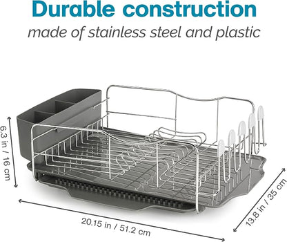 Polder KTH-615 Dish Rack, 4 PC Combo– Advantage System Includes Rack, Drain Tray, Removable Drying Tray & Cutlery Holder – Stainless Steel & Plastic