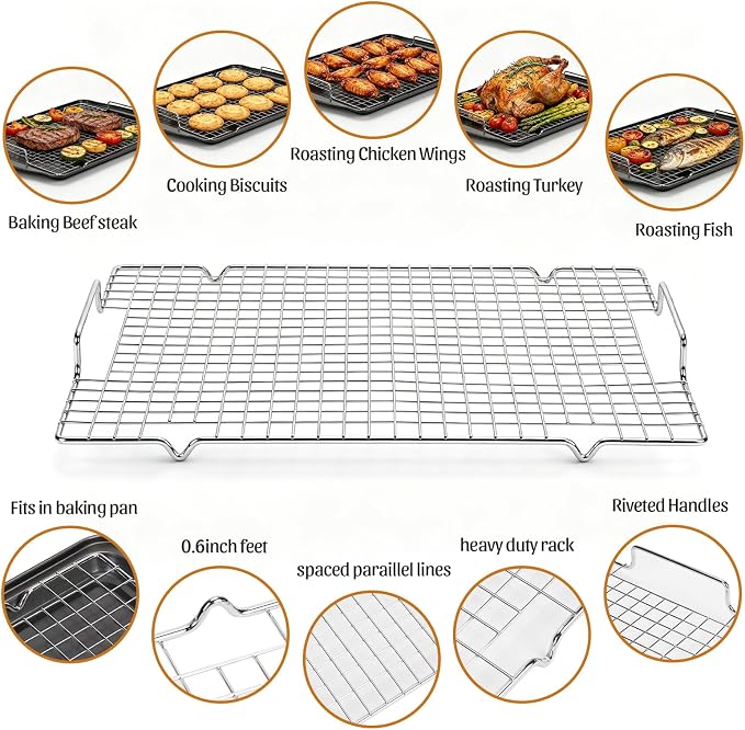 17.3" Large Baking Sheet with Rack & Glove, Carbon Steel Cookie Sheets for Baking, Nonstick Heavy Duty, Dishwasher Safe, Easy Clean, Dark Gray