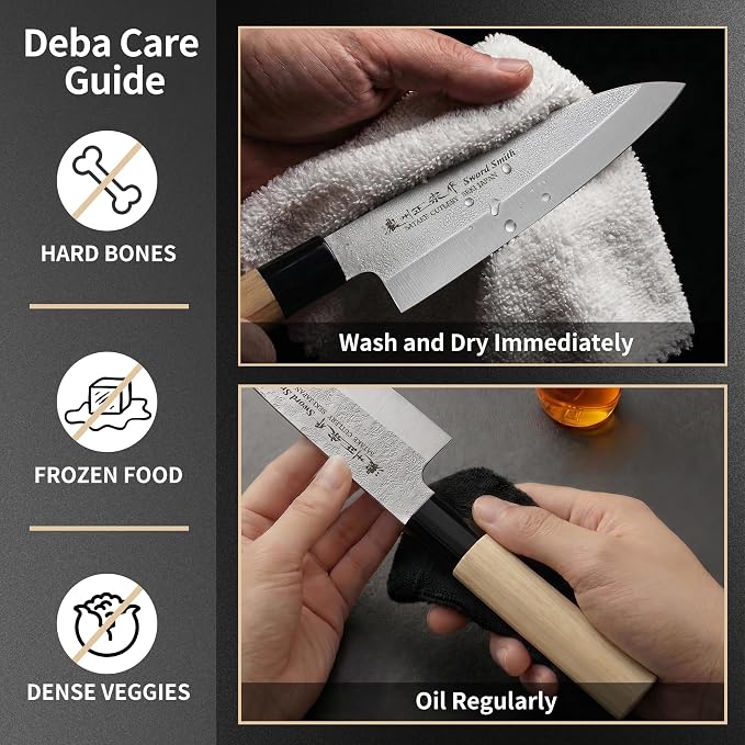 6 Inch Deba Knife, Made in Japan, Right-Handed Single Bevel Fish Butcher Knife, High Carbon Stainless Steel with Nashiji Finish, Magnolia Wood Handle for Fish Filleting