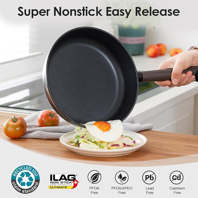 SENSARTE 13Pcs Pots and Pans Set Nonstick Cookware Set Kitchen Cooking Frying Pans with Stay-cool Handle, Dishwasher Safe, Induction Compatible, PFOA/PFOS Free, Black