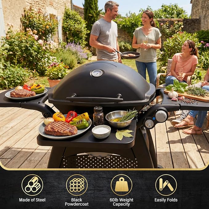 Uniflasy Folding Front Shelf for Weber Q 2800N Grill Prep Side Table for Weber Q1200 Q1000 Q2000 Q2200 Q3000, Steel Foldable Grill Shelf for Weber Q Grill Parts Accessories 60 lbs Support