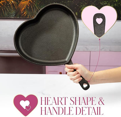 Paris Hilton Pre-Seasoned Cast Iron Heart Skillet Pan, Heavy-Duty Frying Pan for Cooking, Baking & Searing, Oven Safe, Stovetop Compatible, 10-Inch