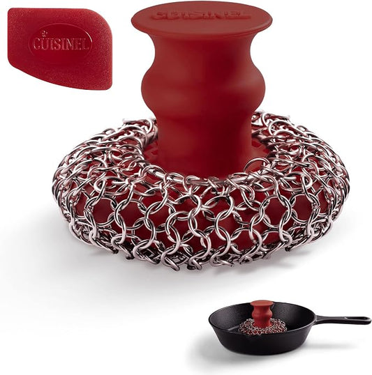 Cuisinel CAST IRON CHAINMAIL SCRUBBER AND PAN SCRAPER - DELUXE ERGONOMIC STAINLESS