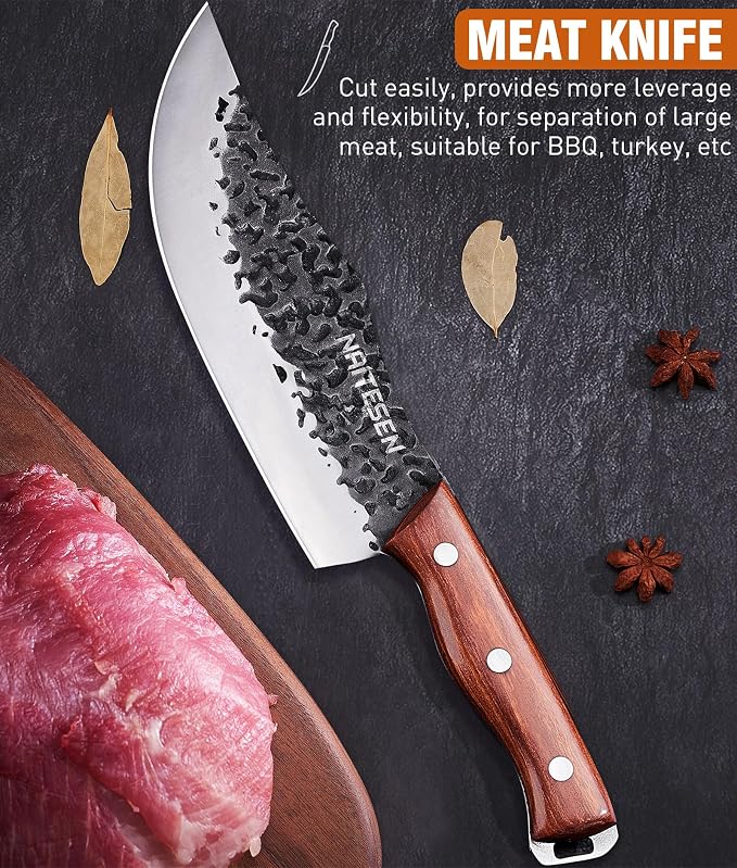 Naitesen 4PCS Butcher Knife and Kitchen Knife Set, Hand Forged Very Sharp for Meat Cutting Cooking BBQ Gifts for Men Women
