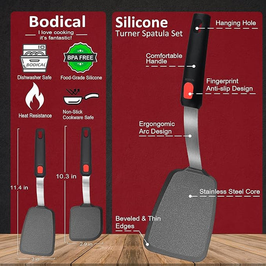 2 Pack Silicone Spatula Turner, 600°F Heat Resistant Kitchen Spatula Set for Nonstick Cookware, Cooking Utensil Set for Egg Pancake Flipper/Heat Resistant Silicone Grip | Cooking Utensils Set for Egg Pancake Flipper, Heat Resistant Silicone Grip, Stain...