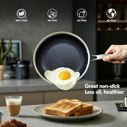 BRASA,Nonstick steel Cookware Sets,Multi-layer Cookware,Ceramic coating,Compatible Gas,Electric & Induction Dishwasher safe (PFOS, PFOA Free) saucepan and frying pan and 4trivet set