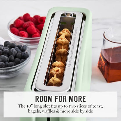 Martha Stewart 2 Slice Long Slot Toaster, Extra Wide for Sourdough & Bagels, 10 Setting Shade Control, Removable Crumb Tray, Self-Centering Design, Defrost/Reheat, Cancel, Slim Space-Saving, Honeydew